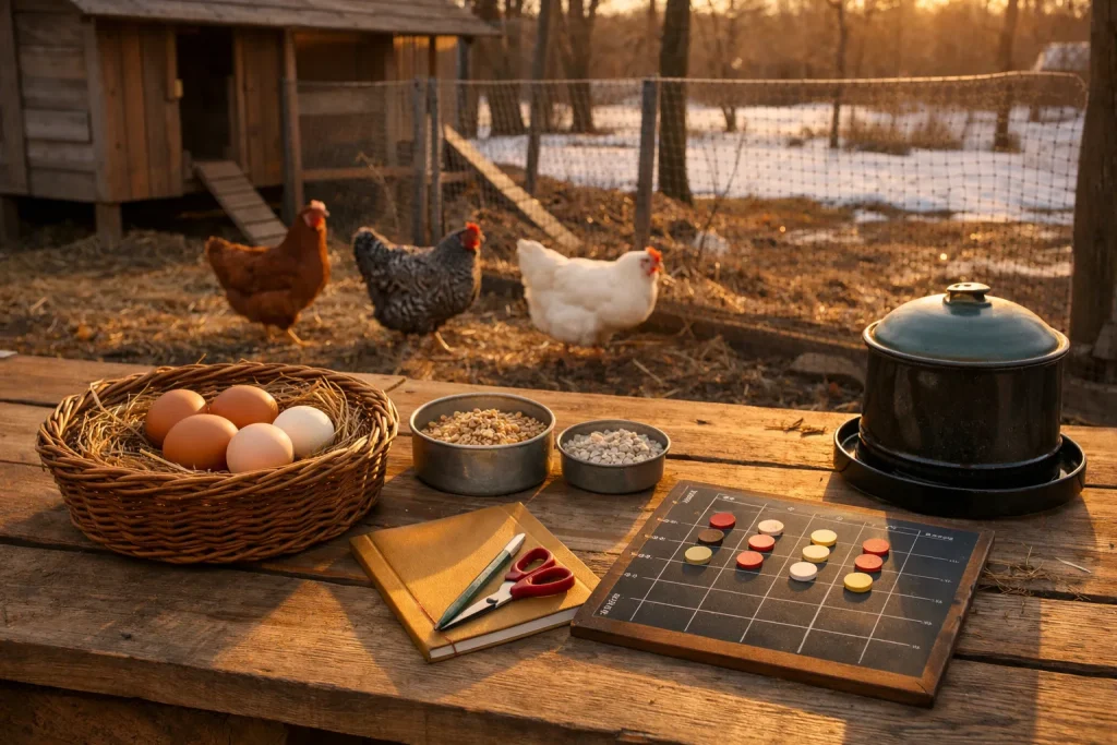 Quatre poules pondent pour une famille : races, âge de ponte, hiver