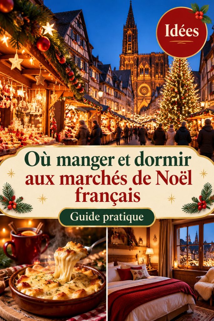 Marché de Noël illuminé à Colmar avec des stands de nourriture et d'artisanat